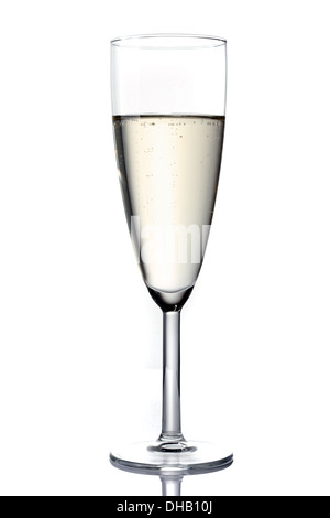 Ein einziges Glas Champagner auf einem hellen Hintergrund Stockfoto