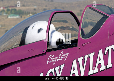 Snoopy sitzt in das Cockpit von Clay Lacy der p-51 Mustang Stockfoto