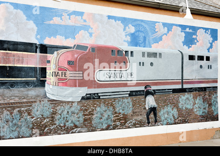 Wandbild auf Route 66 Gebäude, Winslow, Arizona, USA. Stockfoto