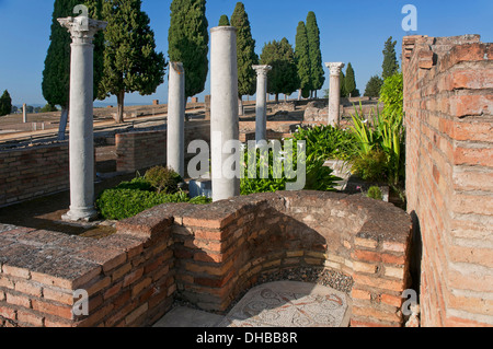 Triclinium, Haus der Vögel, römischen Ruinen von Itálica, Santiponce, Sevilla-Provinz, Region von Andalusien, Spanien, Europa Stockfoto