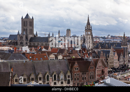 Luftbild von der Burg der Grafen, Stadt Gent in Flandern, Belgien Stockfoto