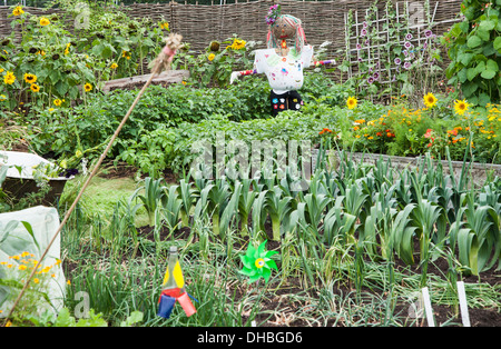 Zuteilung. Hampton Court 2009. Winchester Züchter der wachsenden Geschmack Schrebergarten mit Vogelscheuche stehen in Gemüsebeete Stockfoto