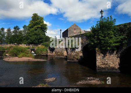 Brücke über den Fluss Nore und Getreidemühle gebaut Anfang des 19. Jahrhunderts, Burgstadt, County Laois, Irland Stockfoto