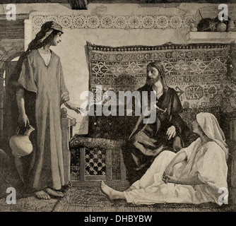 Neuen Testaments. Jesus im Haus von Martha und Maria. Kupferstich von Paris. Die iberischen Illustration, 1885. Stockfoto