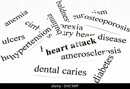 Ausschnitt von Wörtern, die im Zusammenhang mit Krankheiten. Stockfoto