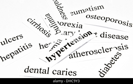 Ausschnitt von Wörtern, die im Zusammenhang mit Krankheiten. Stockfoto