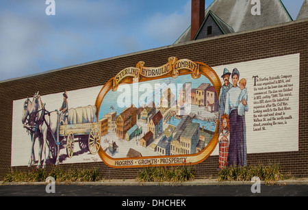 Wandbild in Sterling, Illinois, einer Stadt auf dem Lincoln Highway, Darstellung der Sterling hydraulische Gesellschaft Stockfoto