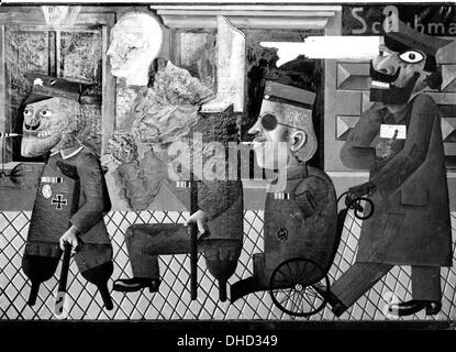 Ein NS-Propaganda-Bild zeigt das Gemälde "Der Kriegsbeschädigten" von Otto Dix in der entartete Kunstausstellung in der neuen Abteilung der Nationalgalerie in Berlin, Deutschland, 24. Februar 1938. Die zeitgenössische Originale Bildunterschrift lautet: "dieser Spott - soll Kunst sein! Ein besonders abscheuliches Beispiel aus der Ausstellung "Entartete Kunst", die nach dem großen Erfolg in München, jetzt in der Hauptstadt des Reiches zeigt. Diese Zeichen sind Invaliden - sein soll, wie George Grohs [sic] sie sieht... oder eher verwendet, um zu sehen, für solche "Kunst" heißt jetzt entsprechend "de Stockfoto