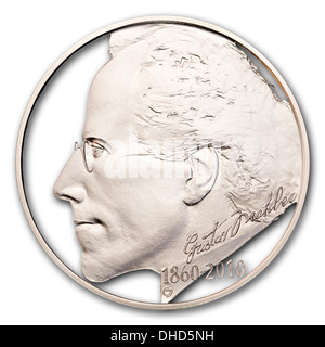 Porträt von Gustav Mahler (Komponist) von 200Kc Silber-Gedenkmünze aus der Tschechischen Republik. Stockfoto