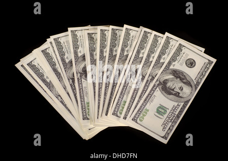 Fan von hundert-Dollar-Banknoten. Stockfoto