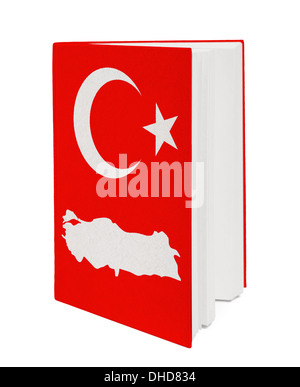 Konzept. Buchen Sie mit der Nationalflagge Stockfoto