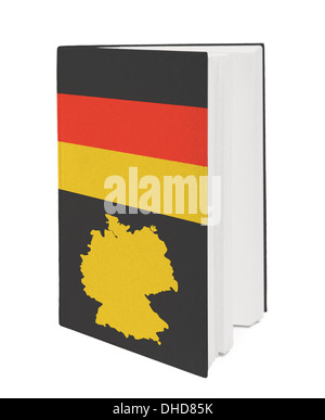 Konzept. Buchen Sie mit der Nationalflagge Stockfoto