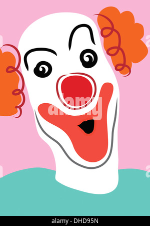 Happy Clown mit weißen Gesichtsmaske und rote Nase auf rosa Hintergrund Stockfoto