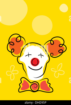 Happy Clown mit weißen Gesichtsmaske und rote Nase auf gelbem Hintergrund Stockfoto