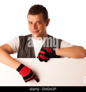 Arbeiter verweist auf leere Kammer Stockfoto