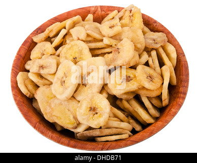 Bananen-chips in Schüssel - Aufnahme im studio Stockfoto