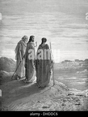 Neuen Testaments. Lukas-Evangelium. Kapitel XXIV. Jesus und die Jünger von Emmaus. Gravur. Stockfoto