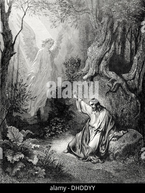 Neuen Testaments. Lukas-Evangelium. Kapitel XXII. Jesus auf dem Ölberg. Gravur. Stockfoto