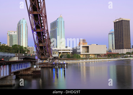 Cass Street und CSX Brücken über die Hillsborough River, Tampa, Florida, Vereinigte Staaten von Amerika, Nordamerika Stockfoto