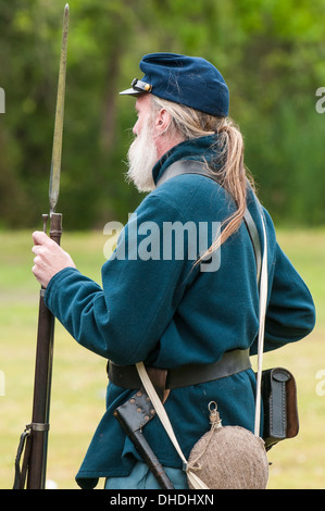 Unionssoldaten auf Thunder auf Roanoke Civil War Reenactment in Plymouth, North Carolina, USA Stockfoto