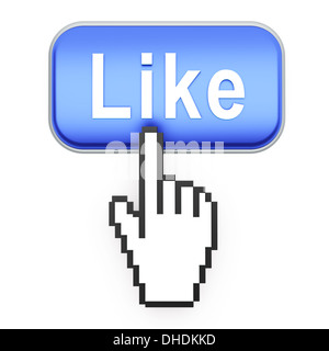 Hand-geformte Maus Cursor Presse Like-button Stockfoto