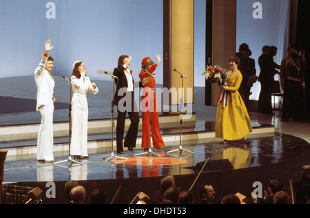DIE BROTHERHOOD OF MAN UK-pop-Gruppe beim Eurovision Song Contest 1976 Stockfoto
