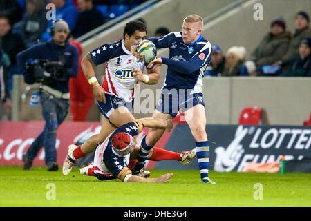 Salford, UK. 7. November 2013. Craig Priestley (USA Southampton Drachen) während der Rugby League World Cup Gruppe C/D Spiel zwischen Schottland und den USA aus dem AJ-Bell-Stadion. Bildnachweis: Aktion Plus Sport/Alamy Live-Nachrichten Stockfoto