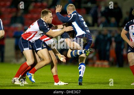 Salford, UK. 7. November 2013. Alex Hurst (Schottland London Broncos) während der Rugby League World Cup Gruppe C/D Spiel zwischen Schottland und den USA aus dem AJ-Bell-Stadion. Bildnachweis: Aktion Plus Sport/Alamy Live-Nachrichten Stockfoto