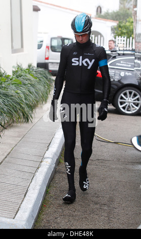 Bradley Wiggins nach Trainingssaison in seine pre-Season-Bühne auf der Insel Mallorca in Spanien gesehen. Stockfoto