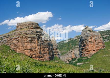 Salto de Roldan Konglomerat Felssäulen, Huesca, Aragon, Spanien. Stockfoto