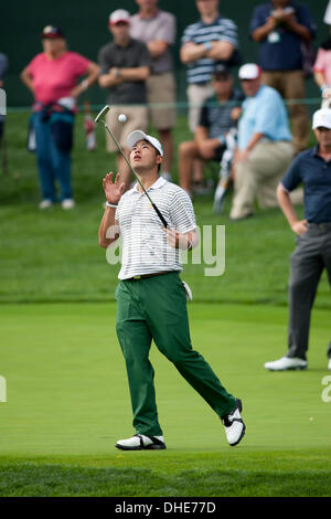 Dublin, Ohio, USA. 3. Oktober 2013. Hideki Matsuyama (JPN) Golf: International Team Hideki Matsuyama in Japan während der ersten Runde vier-Ball Spiele der Presidents Cup bei Muirfield Village Golf Club in Dublin, Ohio, Vereinigte Staaten von Amerika. © Thomas Anderson/AFLO/Alamy Live-Nachrichten Stockfoto