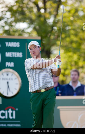 Dublin, Ohio, USA. 3. Oktober 2013. Hideki Matsuyama (JPN) Golf: International Team Hideki Matsuyama in Japan während der ersten Runde vier-Ball Spiele der Presidents Cup bei Muirfield Village Golf Club in Dublin, Ohio, Vereinigte Staaten von Amerika. © Thomas Anderson/AFLO/Alamy Live-Nachrichten Stockfoto