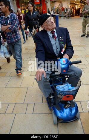 Bristol, UK, 7. November 2013. Die Royal British Legion und Freiwilligen im Cabot Circus Shopping Centre am Bristol Poppy Day aktiv. Stellvertretende Poppy Appell Veranstalter Michael Muddle. Bildnachweis: Sophie Merlo/Alamy Live News Stockfoto