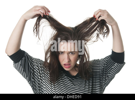 Frau mit zerzausten Haaren Stockfoto