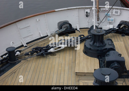 Das Deck des The Royal Yacht Britannia, die am Ocean Terminal, Edinburgh, Schottland festgemacht ist. Stockfoto