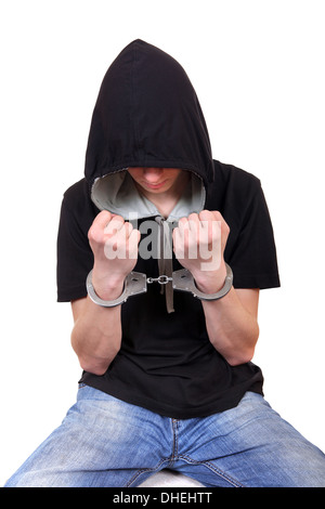 Jungen Mann in Handschellen verhaftet Stockfoto