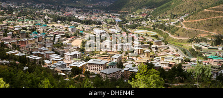 Bhutan, Thimpu, Panoramablick über die Stadt vom Big Buddha Stockfoto