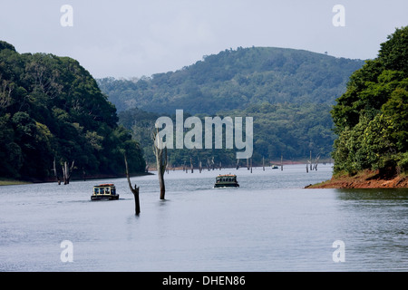 Bootfahren, Periyar Tiger Reserve, Thekkady, Kerala, Indien, Asien Stockfoto