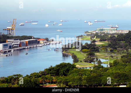 Blick auf Singapur von Carlsberg Turm in Sentosa, Singapur, Südostasien, Asien Stockfoto