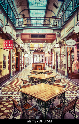 Das wunderbare Zeichen die Adelaide Arcade Shopping Mall in Adelaide, Australien. Stockfoto