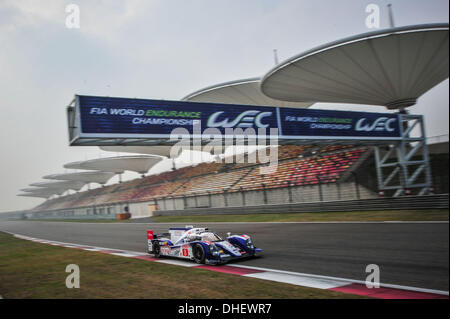 Shanghai, China. 8. November 2013. WEC 6-Stunden-Rennen. Tag zur freien Praxis und Qualifikation. #8 TOYOTA RACING (JAP) TOYOTA TS030 HYBRIDE ANTHONY DAVIDSON (GBR) Sébastien BUEMI (CHE) STEPHANE SARRAZIN (FRA) Credit: Action Plus Sport/Alamy Live News Stockfoto