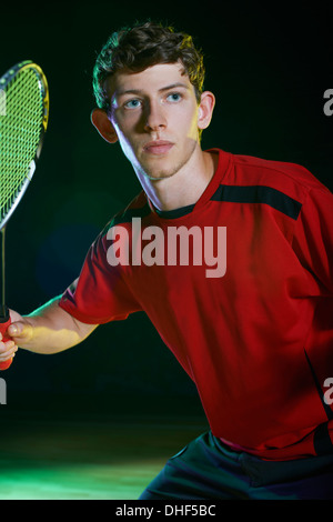 Nahaufnahme eines jungen Badmintonspieler Stockfoto