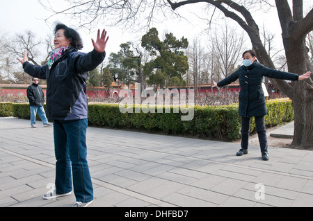 T ' ai Chi ch'uan (auch genannt Taijiquan oder Tai Chi Chuan) üben in Jingshan Park, Peking, China Stockfoto