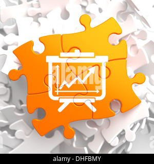 Flipchart-Symbol auf Orange Puzzle. Stockfoto
