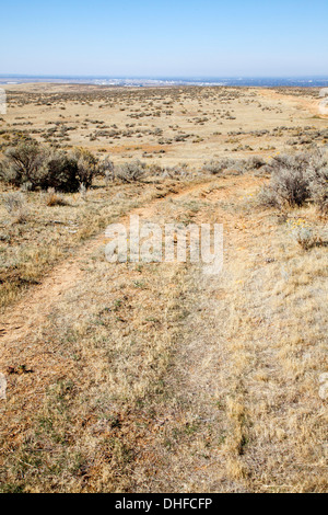 Original Oregon Trail Furchen Abstieg in Boise, Idaho, 2013. Die Aussicht ist von Bonneville Peak. Stockfoto