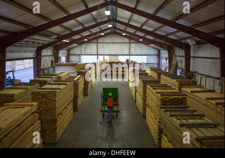 REIHEN VON HOLZ PALETTEN LAGER WINDRIVER WOODWORKS HOLZPLATZ JEFFERSON COUNTY PENNSYLVANIA USA Stockfoto