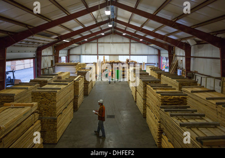 REIHEN VON HOLZ PALETTEN LAGER WINDRIVER WOODWORKS HOLZPLATZ JEFFERSON COUNTY PENNSYLVANIA USA Stockfoto