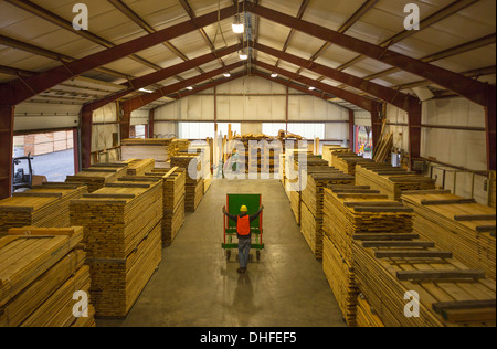 REIHEN VON HOLZ PALETTEN LAGER WINDRIVER WOODWORKS HOLZPLATZ JEFFERSON COUNTY PENNSYLVANIA USA Stockfoto