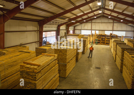 REIHEN VON HOLZ PALETTEN LAGER WINDRIVER WOODWORKS HOLZPLATZ JEFFERSON COUNTY PENNSYLVANIA USA Stockfoto