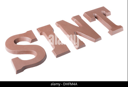 Schokolade Buchstaben, das Wort "Sint" für eine traditionelle holländische Kinderfest im Dezember Stockfoto